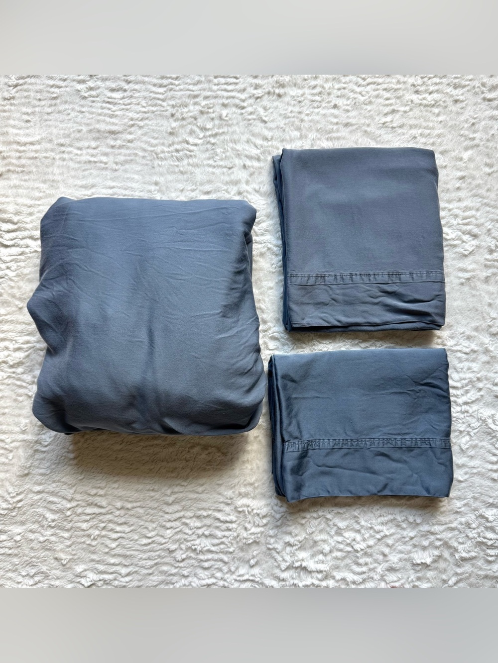 Cariloha 3 pc Set Bamboo Sateen 1 Fitted Sheet 2 Pillowcase King Queen Blue Gray